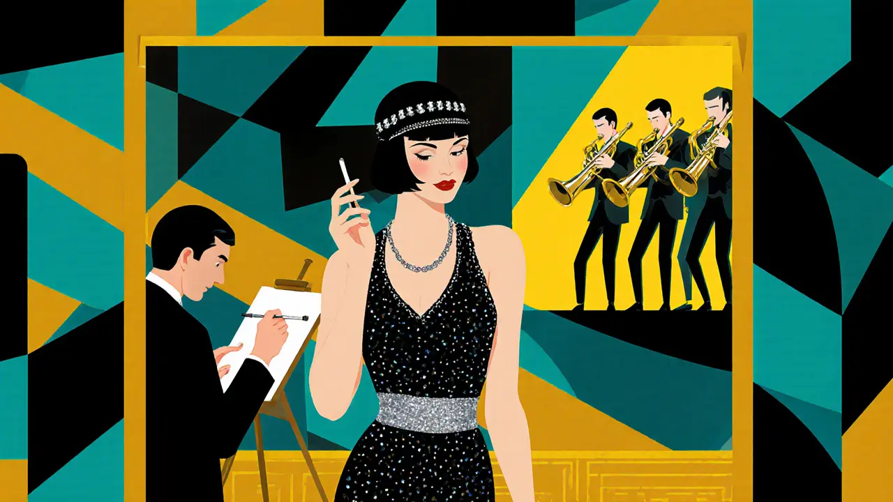 Artistic 1920s cabaret illustration showing Lola Lichtenstein as a flapper muse.