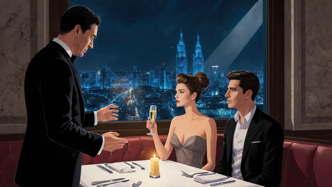 Elegant reservation at Ristorante Cracco, escort and client seated in a private booth.