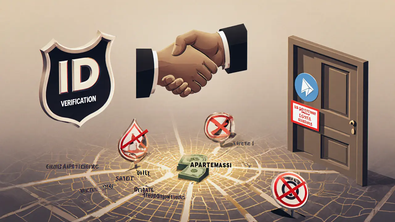 Symbolic elements of safe escort practices in Berlin: ID check, cash payment, private meeting place.