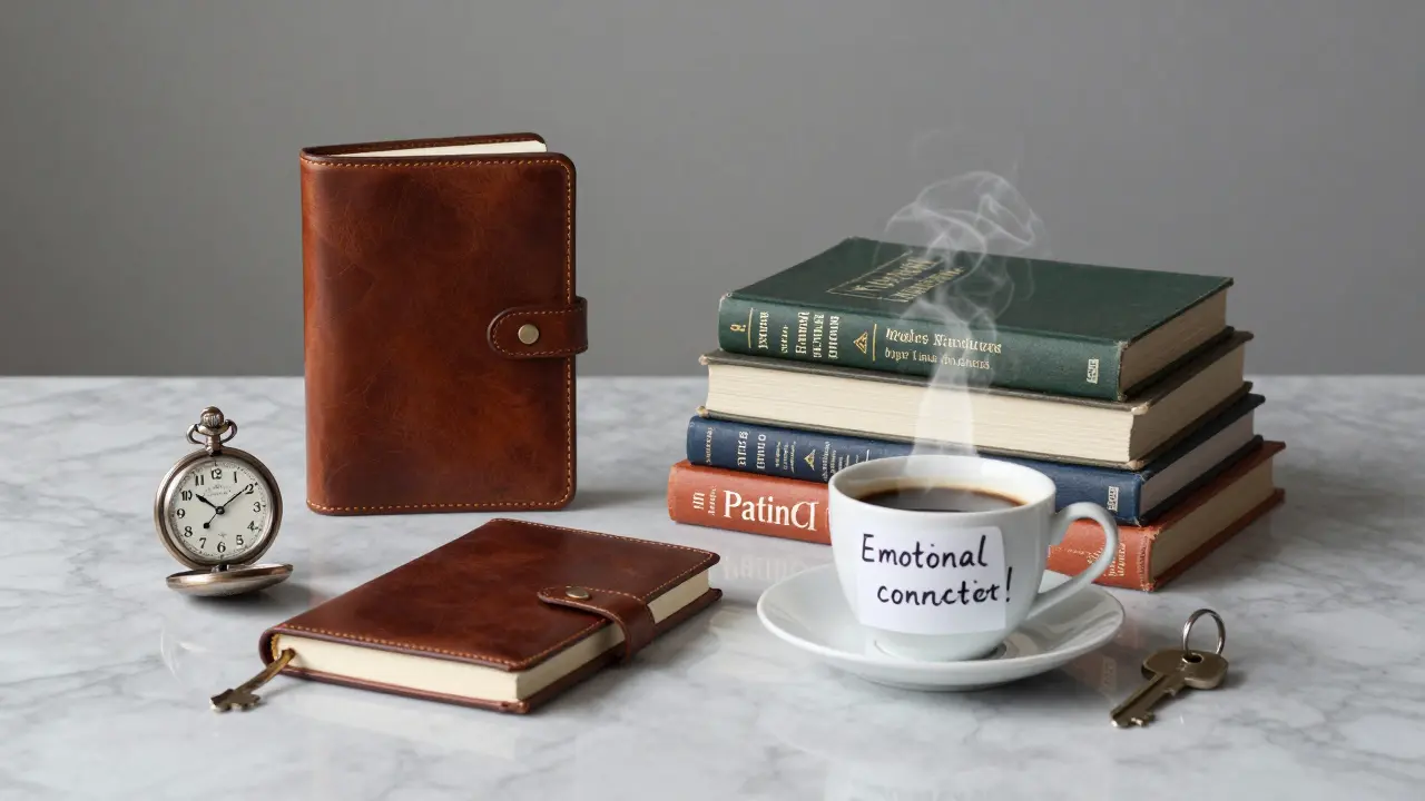 A curated arrangement of objects symbolizing discretion, connection, and safety in a professional escort experience.