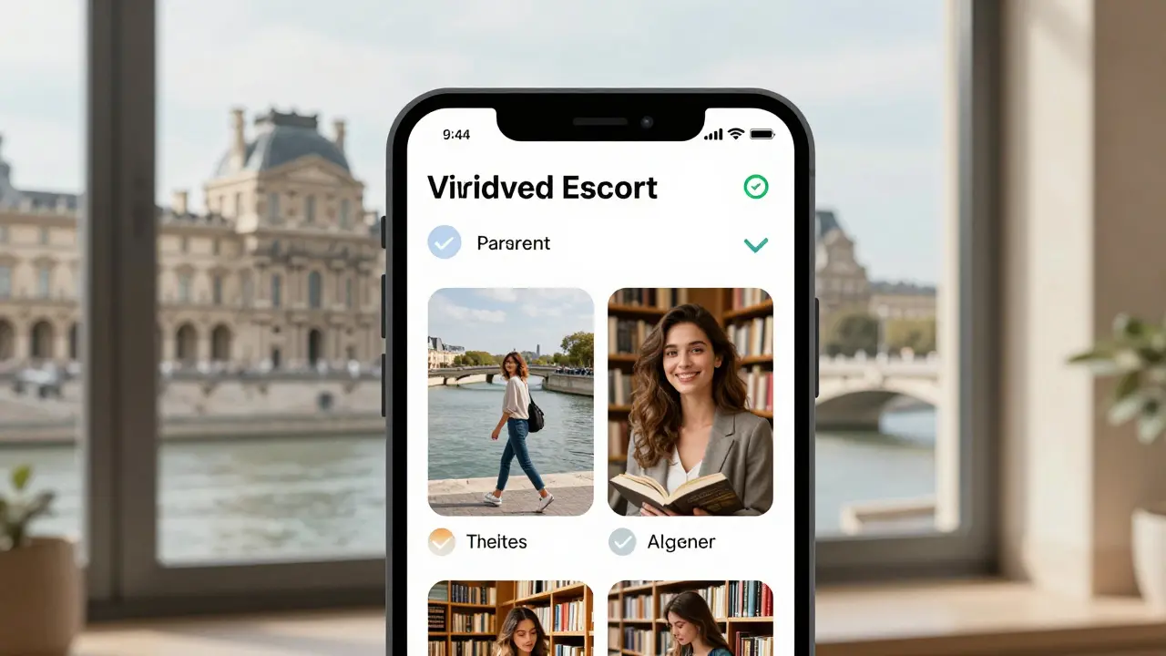 A verified escort profile on a professional Parisian platform with authentic photos.