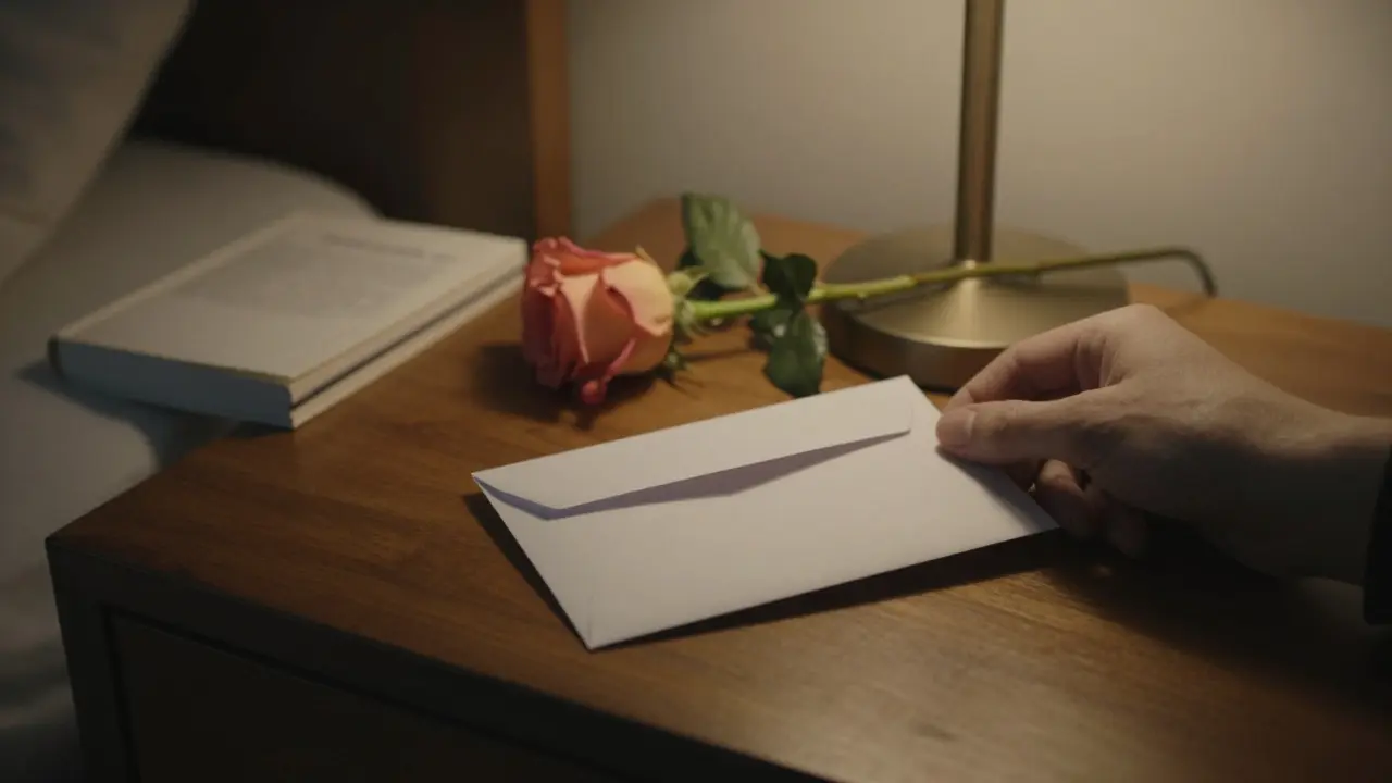 An envelope of cash and a small gift on a nightstand, conveying trust and appreciation without words.