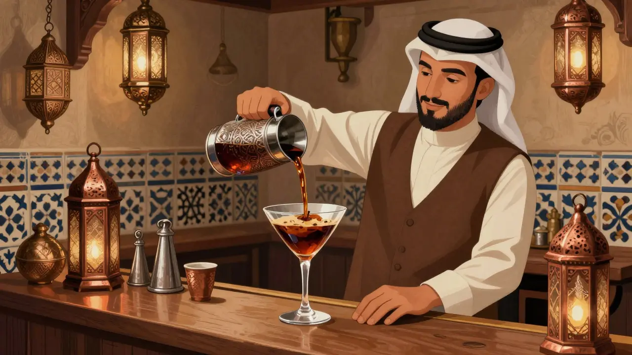 Date Martini served in a traditional Arabian Tea House setting.