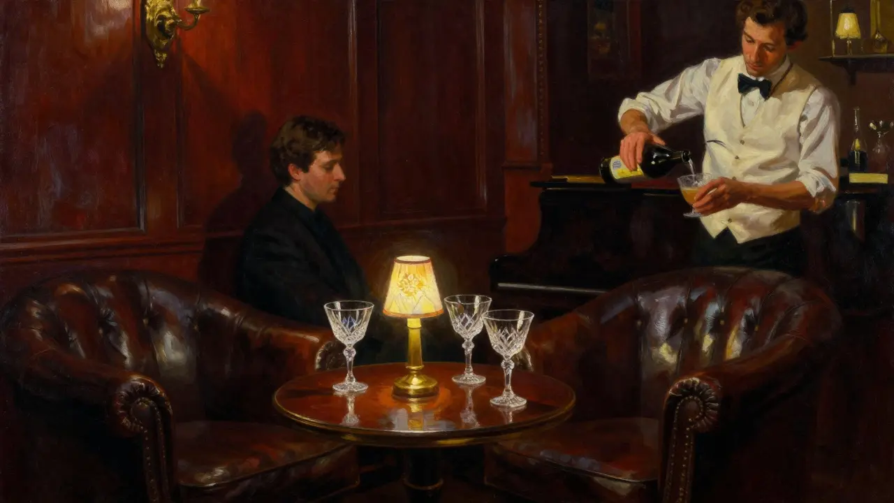 Intimate lounge with a pianist, crystal glasses, and dim lighting at Le Bar du Louis XV, exuding quiet luxury.