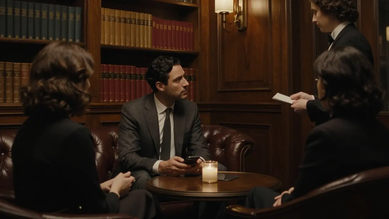 A discreet members-only lounge where trusted companions and clients connect in subtle, elegant silence.